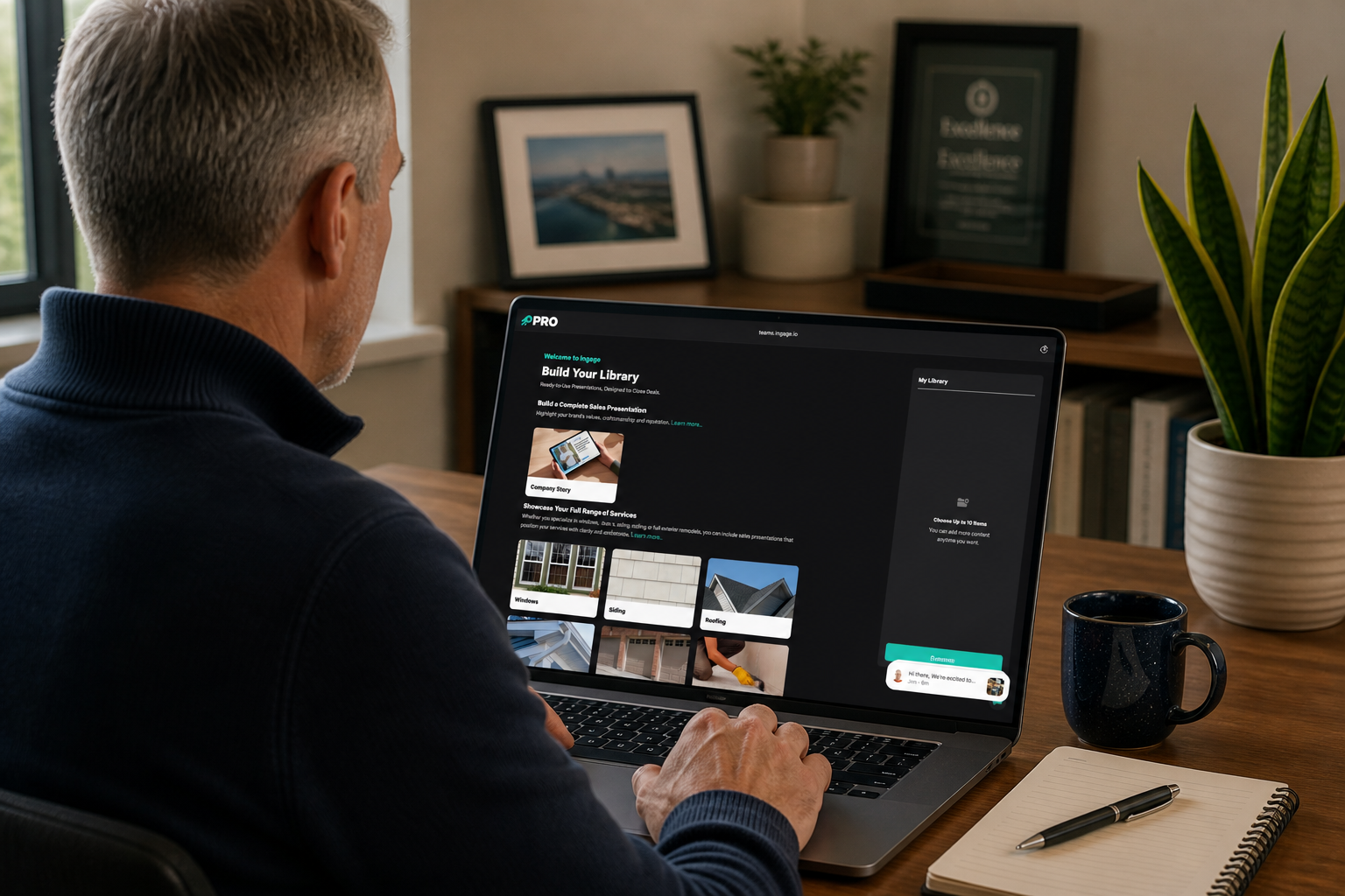 A contractor selecting brand colors and a font in Ingage&rsquo;s &lsquo;Select your style&rsquo; screen
